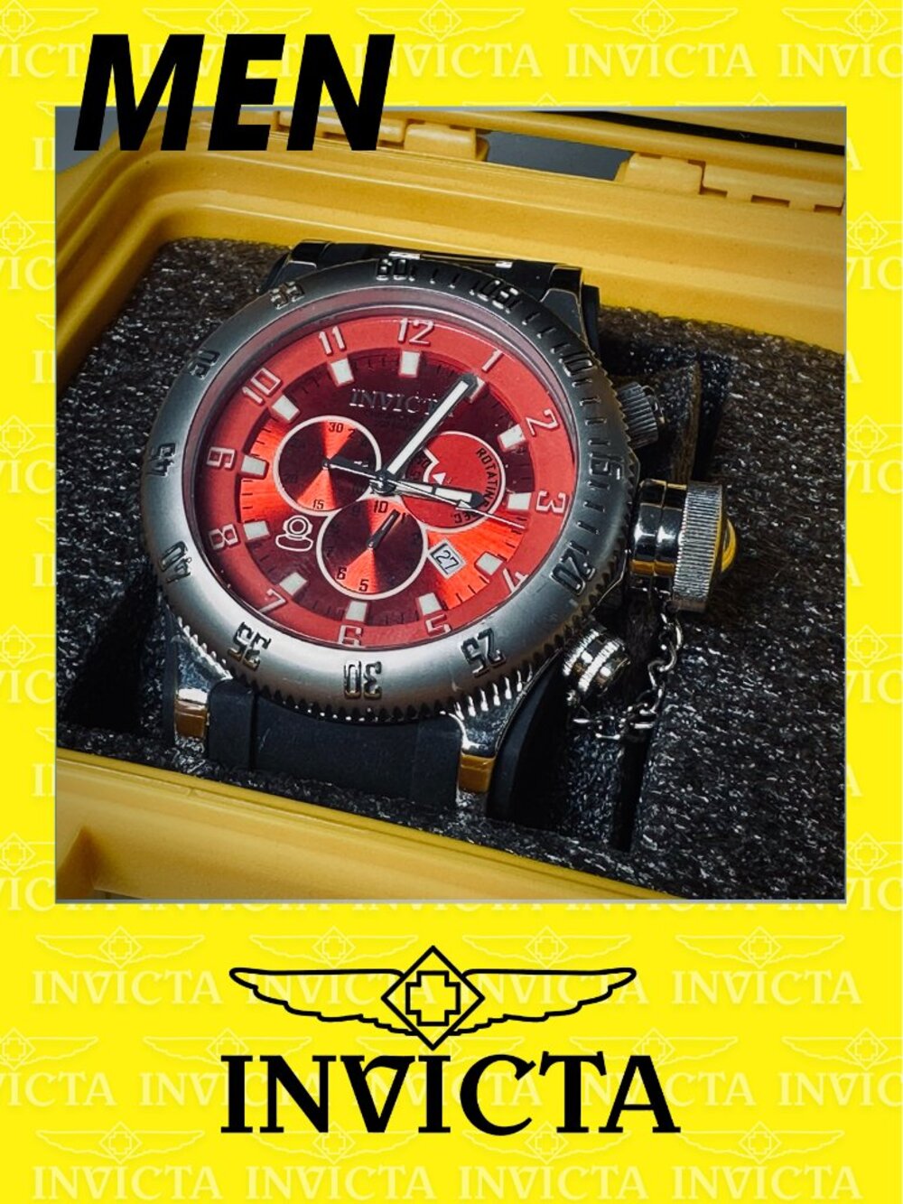 Invicta 10135 Russian 1959 Diver Men's Chronograph Watch Red Sunray Dial 52mm